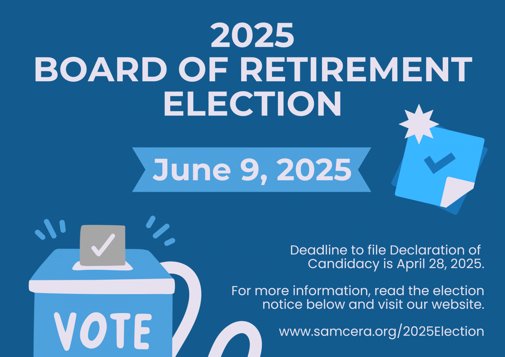 2025 Board of Retirement Election banner with a vote box graphic